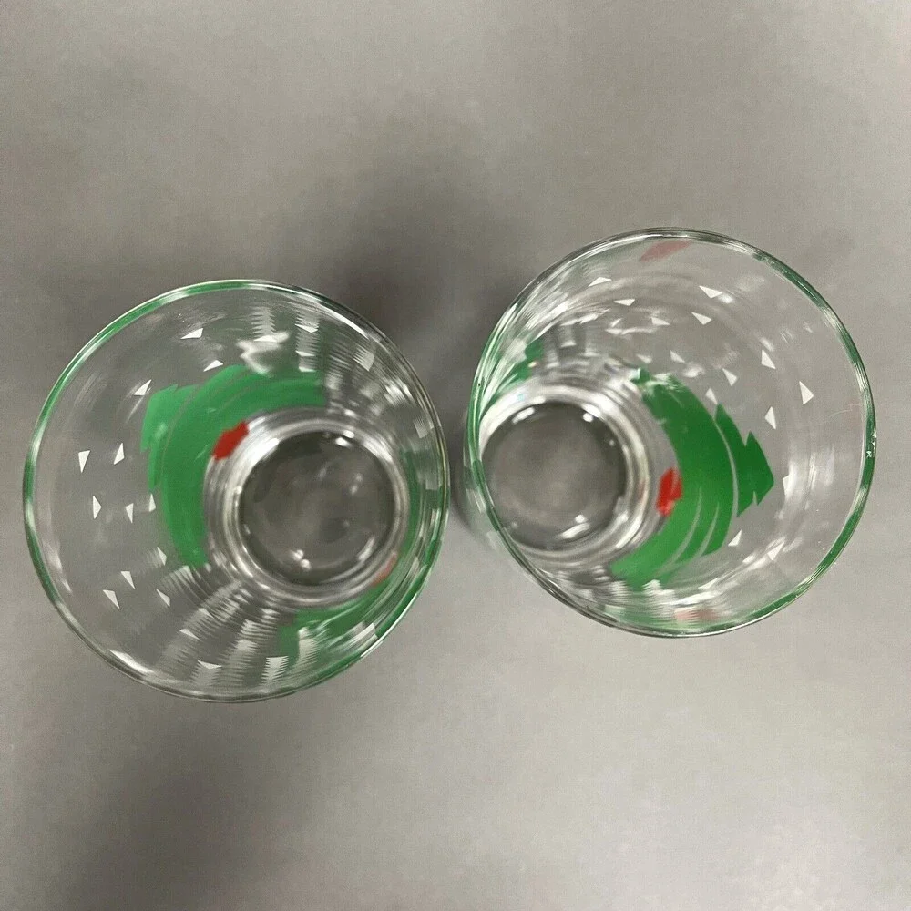 Dayton Hudson 1988 Highball Glasses Christmas Tree Clear Green Red Lot‎ of 2